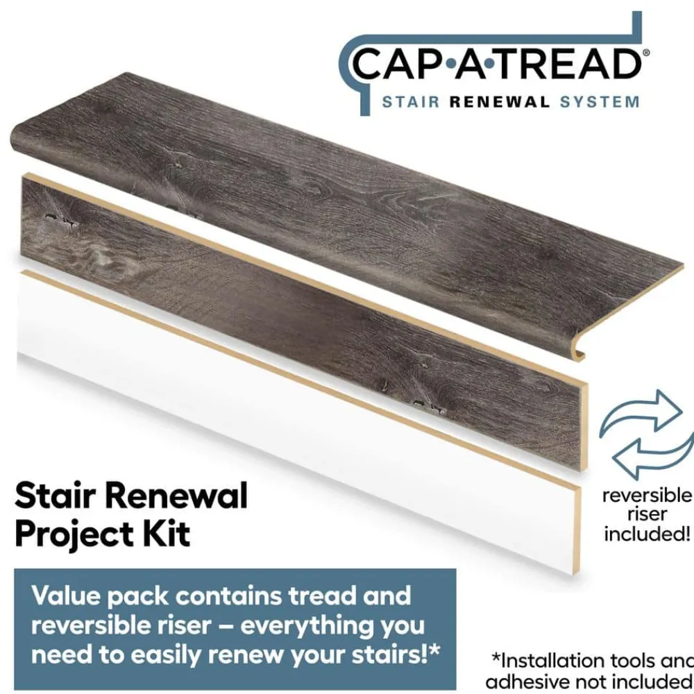 dowden_gray_oak_stair_tre_1.webp Dowden Gray Oak Stair Tread & Reversible Riser Kit 47 In. L X 12-1/8 In. W X 1-11/16 In. T To Cover Stairs 1 In. By Cap A Tread | * Best