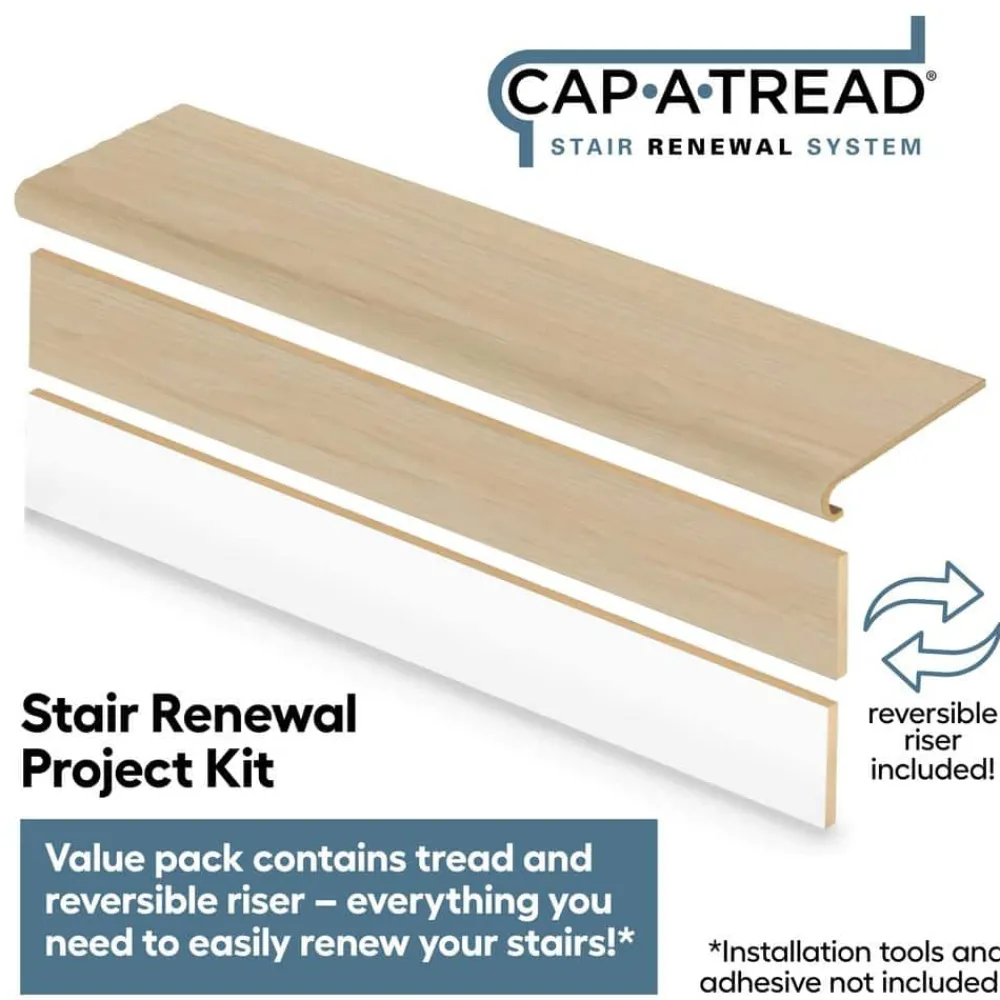 ella_bay_oak_stair_tread__1.webp Ella Bay Oak Stair Tread And Reversible Riser Kit 47 In. L X 12-1/8 In. W X 1-11/16 In. T For Stairs 1 In. T By Cap A Tread | * Hot