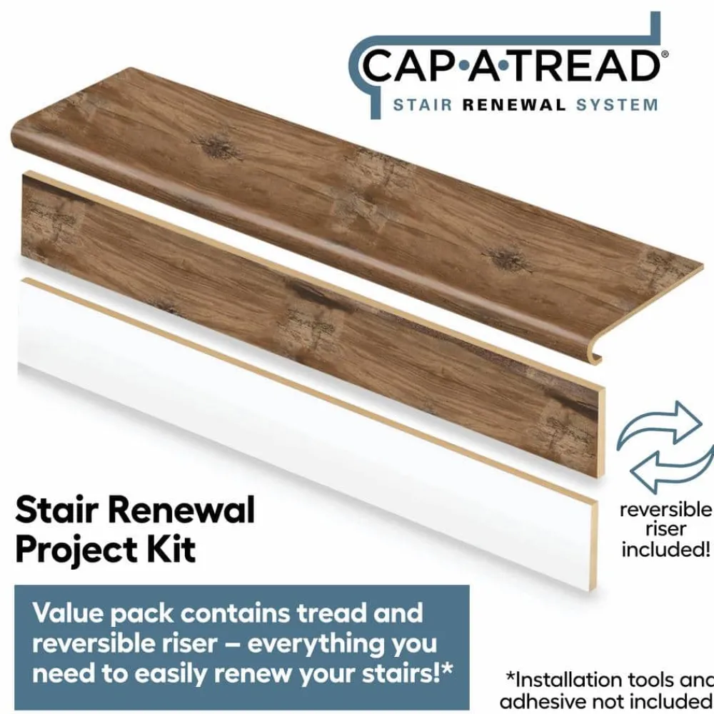 heirloom_pine_stair_tread_1.webp Heirloom Pine Stair Tread And Reversible Riser Kit 47 In. L X 12-1/8 In. W X 1-11/16 In. T For Stairs 1 In. Thick By Cap A Tread | * New
