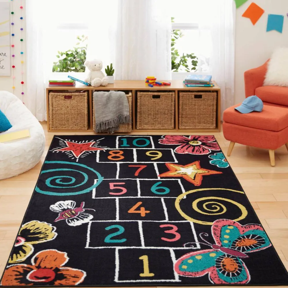 hopscotch_black__ft__in_x_1.webp Hopscotch Black 7 Ft. 6 In. X 10 Ft. Whimsical Area Rug By Mohawk Home | * New