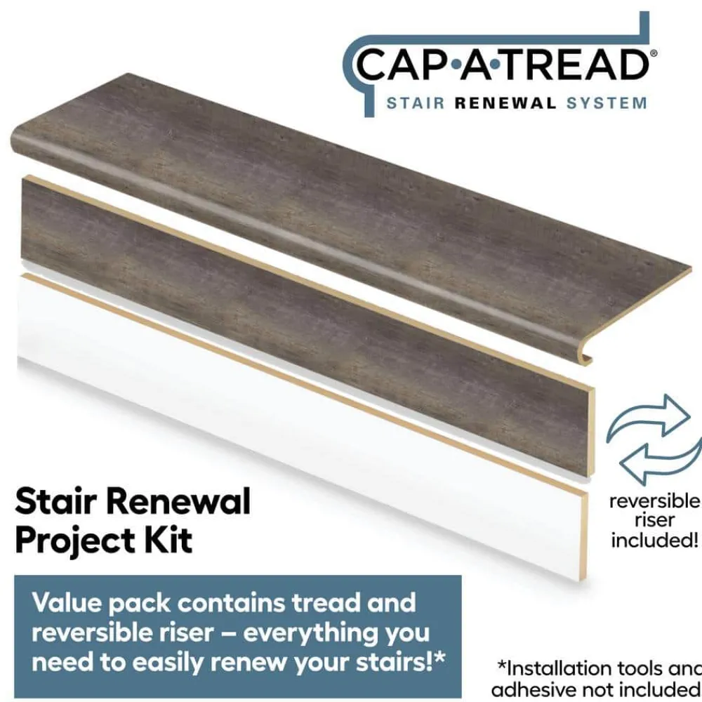 seasoned_wood_stair_tread_1.webp Seasoned Wood Stair Tread And Reversible Riser Kit 47 In. L X 12-1/8 In. W X 1-11/16 In. T To Cover Stairs 1 In. Thick By Cap A Tread | * Outlet