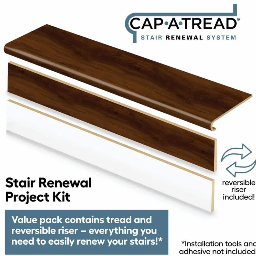 shadow_hickory_stair_trea_1.webp Shadow Hickory Stair Tread And Reversible Riser Kit 47 In. L X 12-1/8 In. W X 1-11/16 In. T To Cover Stairs 1 In. Thick By Cap A Tread | * Shop