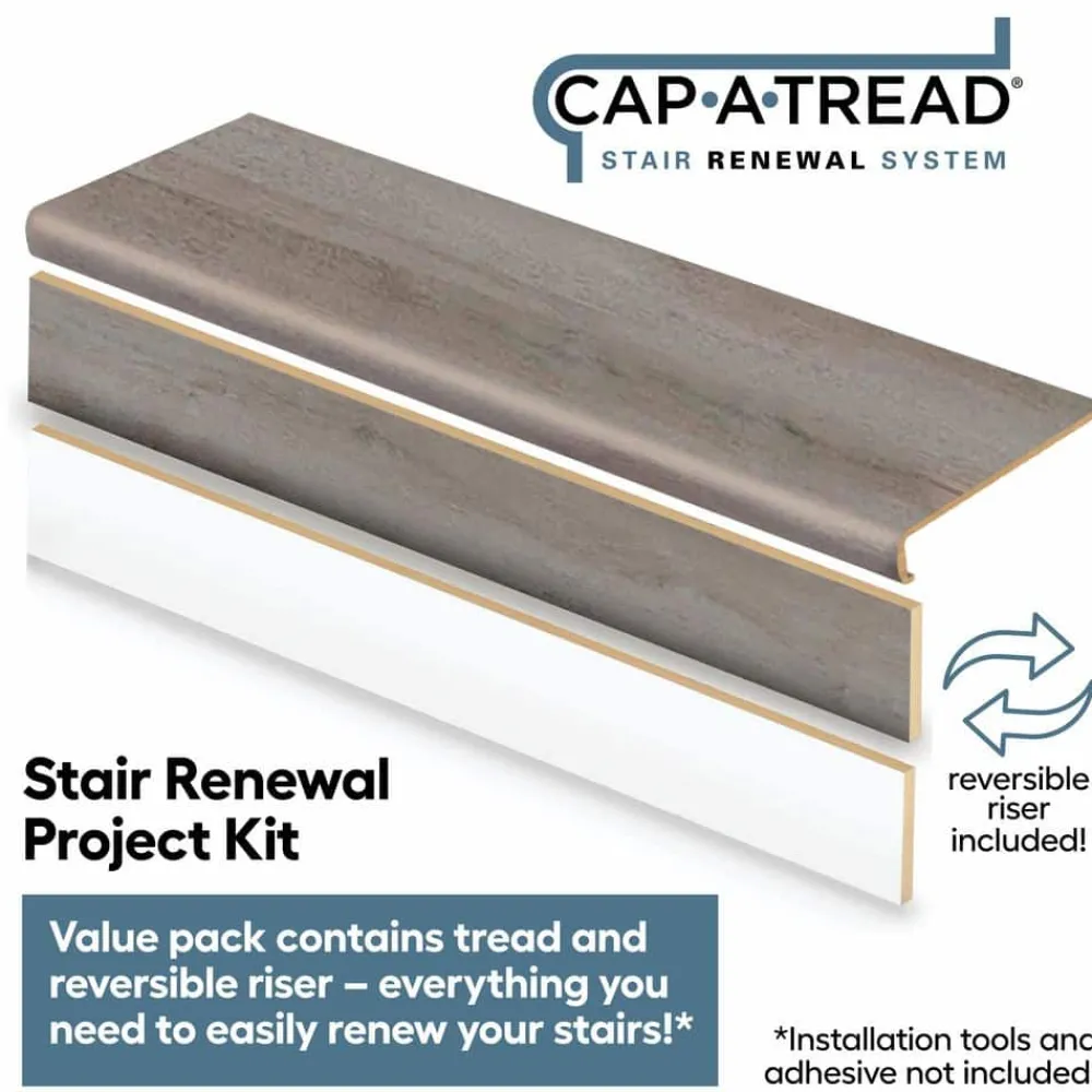 turin_gris_stair_tread_an_1.webp Turin Gris Stair Tread And Reversible Riser Kit 47 In. L X 12-1/8 In. W X 2-3/16 In. T By Cap A Tread | * Discount