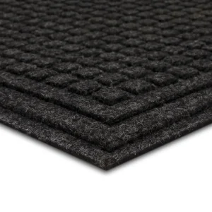 Waffle Grid Impression Onyx 18 In. X 30 In. Recycled Rubber Indoor/Outdoor Door Mat By Mohawk Home | * Sale