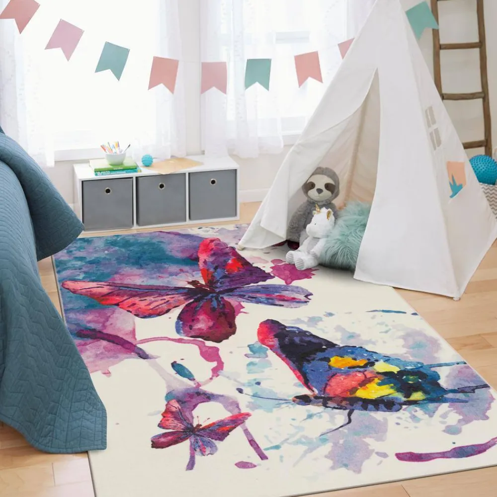 watercolor_butterflies_pu_10.webp Watercolor Butterflies Purple 5 Ft. X 8 Ft. Abstract Area Rug By Mohawk Home | * Hot