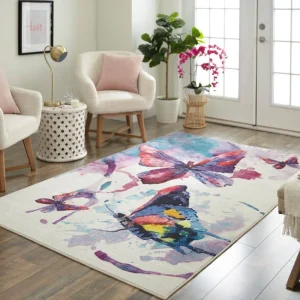 Watercolor Butterflies Purple 5 Ft. X 8 Ft. Abstract Area Rug By Mohawk Home | * Hot