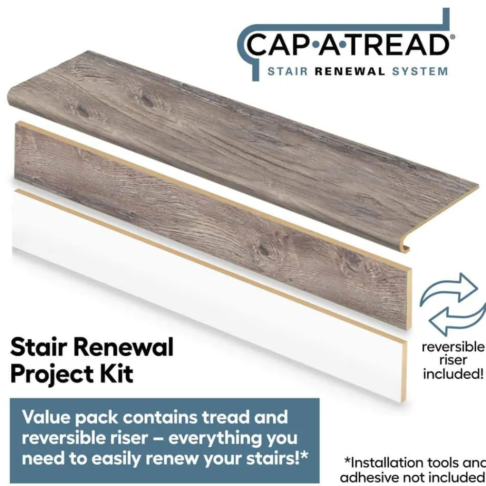 waveford_gray_oak_stair_t_1.webp Waveford Gray Oak Stair Tread & Reversible Riser Kit 47 In. L X 12-1/8 In. W X 1-11/16 In. T To Cover Stairs 1 In. By Cap A Tread | * Best Sale