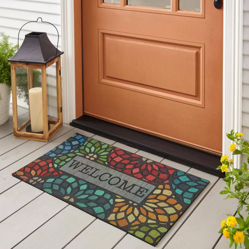 welcome_stained_glass_flo_1.webp Welcome Stained Glass Floret 18 In. X 30 In. Doorscapes Mat By Mohawk Home | * Discount