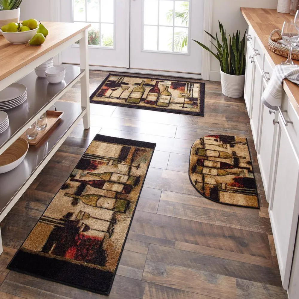 wine_and_glasses_brown__f_1.webp Wine And Glasses Brown 2 Ft. 6 In. X 3 Ft. 10 In. Machine Washable Kitchen Rug By Mohawk Home | * Clearance