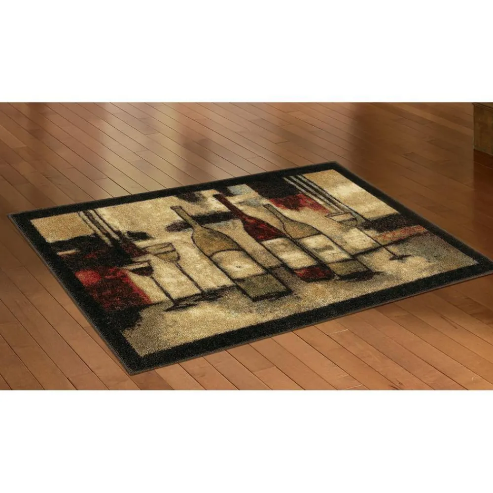 wine_and_glasses_brown__f_2.webp Wine And Glasses Brown 2 Ft. 6 In. X 3 Ft. 10 In. Machine Washable Kitchen Rug By Mohawk Home | * Clearance
